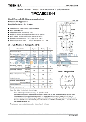 TPCA8028-H datasheet - Field Effect Transistor Silicon N-Channel MOS Type (U-MOS-H)