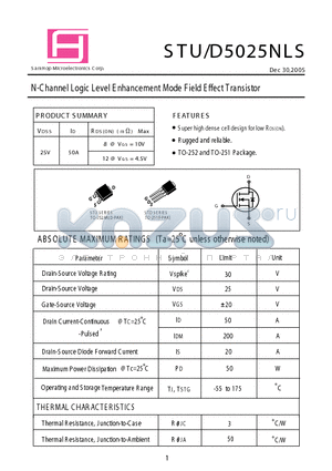 STD5025NLS datasheet - N-Channel Logic Level E nhancement Mode Field Effect Transistor