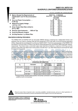 SN75C1154DW datasheet - QUADRUPLE LOW-POWER DRIVERS/RECEIVERS