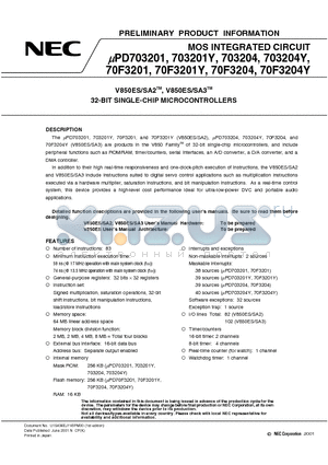 UPD70F3204F1-EA6 datasheet - 32-BIT SINGLE-CHIP MICROCONTROLLERS