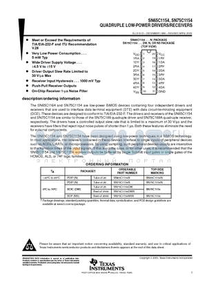 SN75C1154NSR datasheet - QUADRUPLE LOW-POWER DRIVERS/RECEIVERS