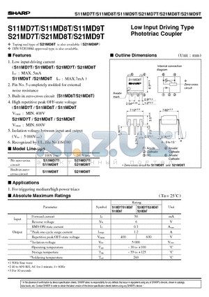 S21MD9T datasheet - Low Input Driving Type Phototriac Coupler