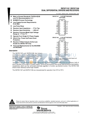 SN75C1168NS datasheet - DUAL DIFFERENTIAL DRIVERS AND RECEIVERS