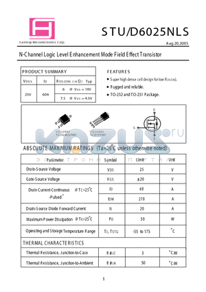 STD6025NLS datasheet - N-Channel Logic Level E nhancement Mode Field Effect Transistor