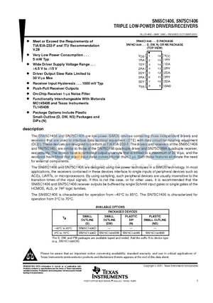 SN75C1406 datasheet - TRIPLE LOW-POWER DRIVERS/RECEIVERS