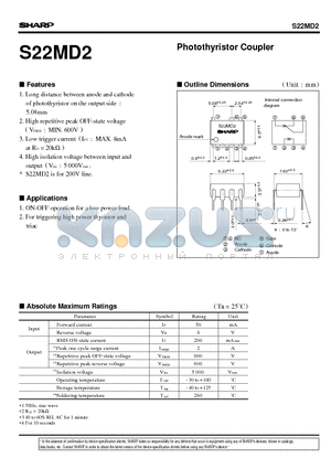 S22MD2 datasheet - Photothyristor Coupler
