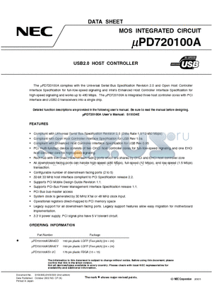 UPD720100A datasheet - MOS INTEGRATED CIRCUIT