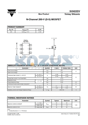 SI3422DV datasheet - N-Channel 200-V (D-S) MOSFET