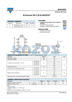 SI3410DV datasheet - N-Channel 30-V (D-S) MOSFET