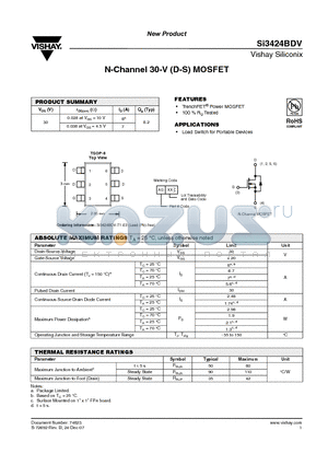 SI3424BDV datasheet - N-Channel 30-V (D-S) MOSFET