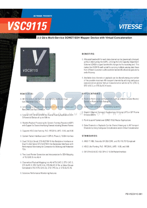 VSC9115 datasheet - 2.5 Gb/s Multi-Service SONET/SDH Mapper Device with Virtual Concatenation