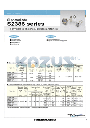 S2386 datasheet - Si photodiode For visible to IR, general-purpose photometry