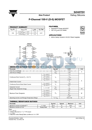 SI3437DV-T1-E3 datasheet - P-Channel 150-V (D-S) MOSFET