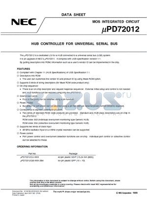 UPD72012GB-004-3B4 datasheet - HUB CONTROLLER FOR UNIVERSAL SERIAL BUS