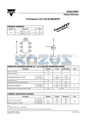 SI3441BDV-T1-E3 datasheet - P-Channel 2.5-V (G-S) MOSFET