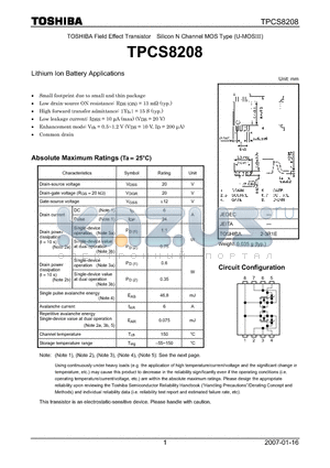 TPCS8208 datasheet - Lithium Ion Battery Applications