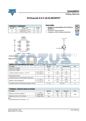 SI3442BDV datasheet - N-Channel 2.5-V (G-S) MOSFET