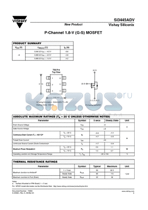 SI3445ADV-T1-E3 datasheet - P-Channel 1.8-V (G-S) MOSFET