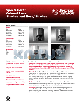 S2475BLPW datasheet - SpectrAlert Colored Lens Strobes and Horn/Strobes