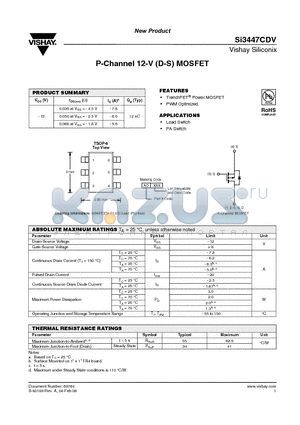 SI3447CDV-T1-E3 datasheet - P-Channel 12-V (D-S) MOSFET