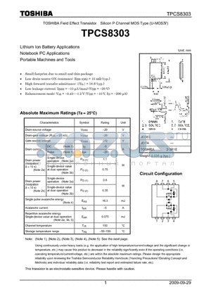 TPCS8303_09 datasheet - Lithium Ion Battery Applications Notebook PC Applications Portable Machines and Tools