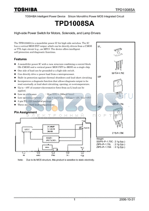 TPD1008SA datasheet - High-side Power Switch for Motors, Solenoids, and Lamp Drivers