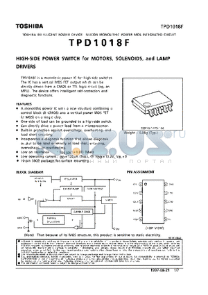 TPD1018 datasheet - HIGH SIDE POWER SWITCH FOR MOTORS SOLENOIDS AND LAMP DRIVERS