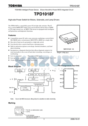 TPD1018F datasheet - High-side Power Switch for Motors, Solenoids, and Lamp Drivers