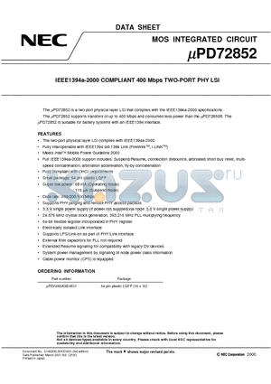 UPD72852GB-8EU datasheet - MOS INTEGRATED CIRCUIT