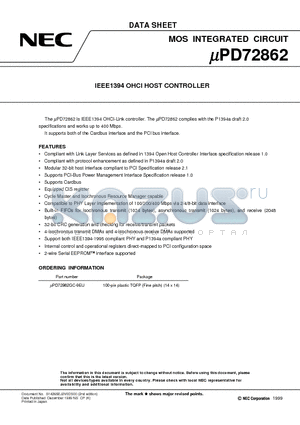 UPD72862 datasheet - IEEE1394 OHCI HOST CONTROLLER