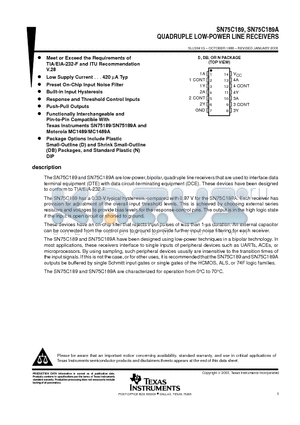 SN75C189DG4 datasheet - QUADRUPLE LOW-POWER LINE RECEIVERS