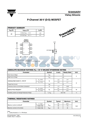 SI3455ADV-T1 datasheet - P-Channel 30-V (D-S) MOSFET