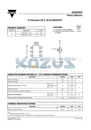 SI3455DV datasheet - P-Channel 30-V (D-S) MOSFET