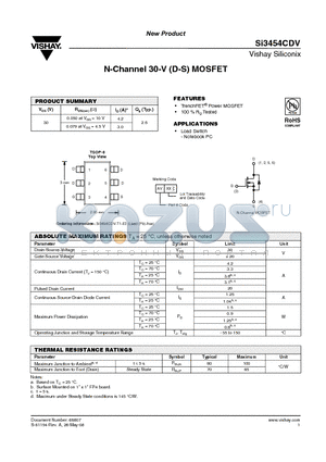 SI3454CDV datasheet - N-Channel 30-V (D-S) MOSFET