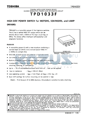 TPD1033F datasheet - HIGH SIDE POWER SWITCH FOR MOTORS, SOLENOIDS AND LAMP DRIVERS