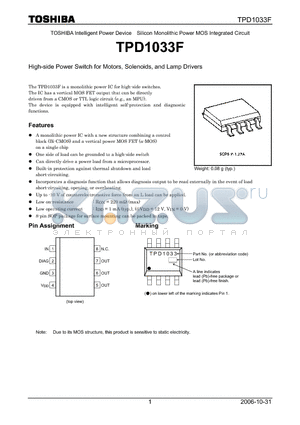 TPD1033F datasheet - High-side Power Switch for Motors, Solenoids, and Lamp Drivers