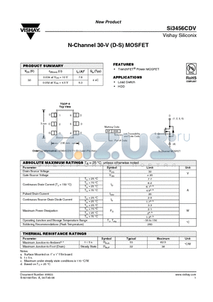 SI3456CDV datasheet - N-Channel 30-V (D-S) MOSFET