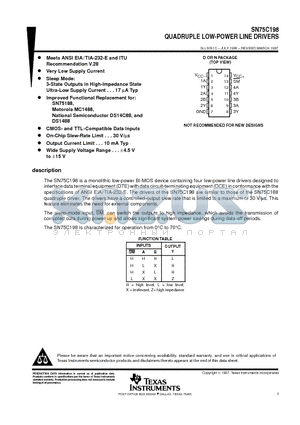 SN75C198N datasheet - QUADRUPLE LOW-POWER LINE DRIVERS