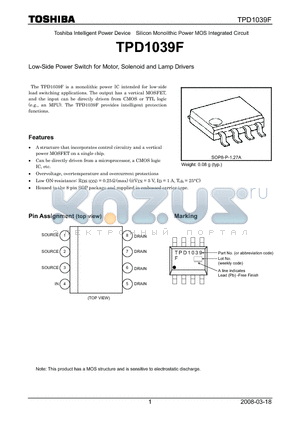 TPD1039F datasheet - Low-Side Power Switch for Motor, Solenoid and Lamp Drivers
