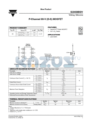 SI3459BDV datasheet - P-Channel 60-V (D-S) MOSFET