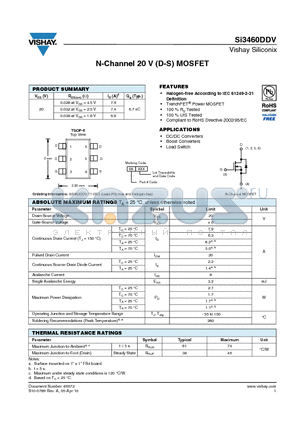 SI3460DDV datasheet - N-Channel 20 V (D-S) MOSFET