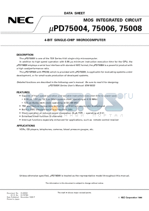 UPD75006GB datasheet - 4-BIT SINGLE-CHIP MICROCOMPUTER