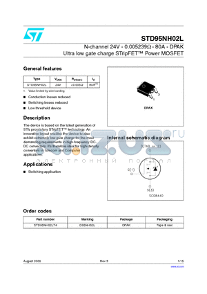 STD95NH02L_06 datasheet - N-channel 24V - 0.005239ohm - 80A - DPAK Ultra low gate charge STripFET TM Power MOSFET