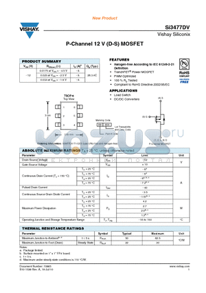 SI3477DV datasheet - P-Channel 12 V (D-S) MOSFET
