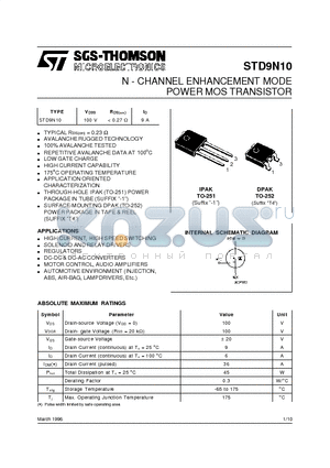 STD9N10 datasheet - N - CHANNEL ENHANCEMENT MODE POWER MOS TRANSISTOR