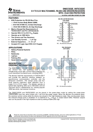 SN75C3222EDBR datasheet - 3-V TO 5.5-V MULTICHANNEL RS-232 LINE DRIVERS/RECEIVERS WITH a15-kV ESD PROTECTION
