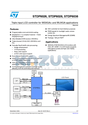 STDP6028 datasheet - Triple input LCD controller for WSXGA and WUXGA applications