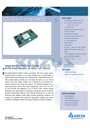 S24SA1R210PTFB datasheet - Delphi Series S24SA, 2x1 Family DC/DC Power Modules: 18~36Vin, 1.2V, 12A out