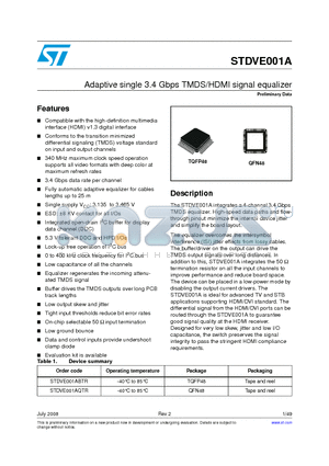 STDVE001A datasheet - Adaptive single 3.4 Gbps TMDS/HDMI signal equalizer