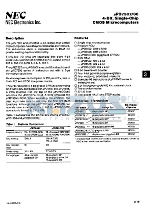 UPD7508GC-00 datasheet - 4 BIT SINGLE CHIP CMOS MICROCOMPUTERS